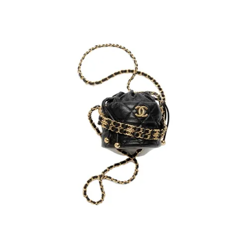 CHANEL 22K Осень и Зима Рельефная Тисненая Телячья Кожа Ведрообразная Сумка Одно Плечо Сумка через плечо Клатч Женский Черный