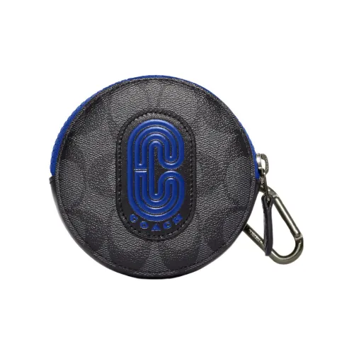 COACH Покрытый холст утонченная телячья кожа мелочь коробка мелочь кошелек маленький мужской черный монограмма