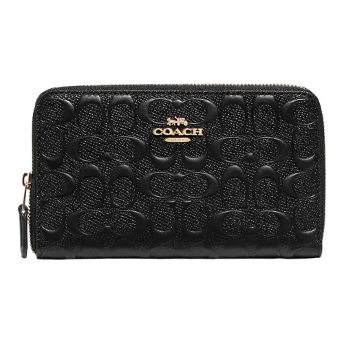 COACH Id Zip Wallet Гладкая Телячья Кожа с Гладкой Кожей Клатч Держатель для Карт Кошелек Средний Женский Черный