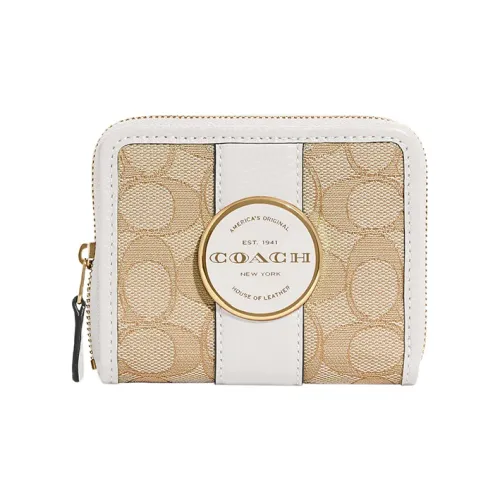 COACH Lonnie Клатч из карманной ткани с коровьей кожей маленький кошелек женский светлый хаки и белый