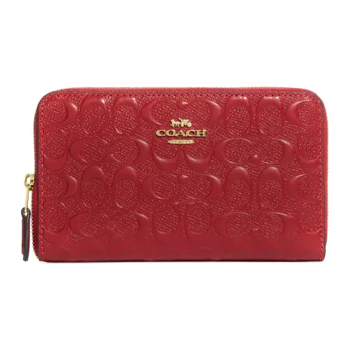 COACH Id Zip Wallet Гладкий Телячья кожа С кожаными вставками Клатч Держатель для карт кошелек Средний Женские Красный