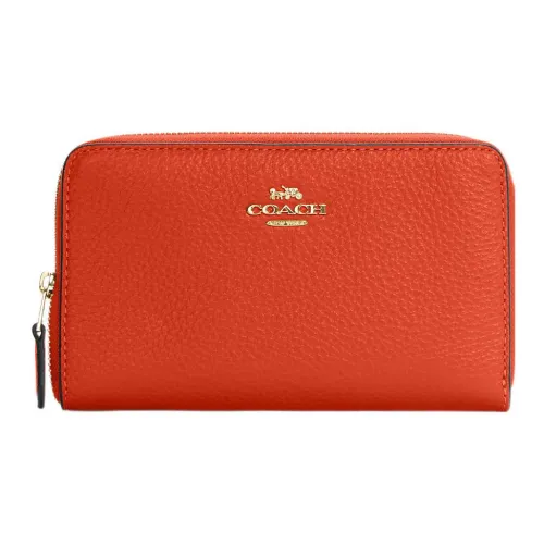 COACH Id Zip Wallet Утонченный Pebble Кожа Клатч Держатель для карт кошелек Средний Женский Оранжевый Красный