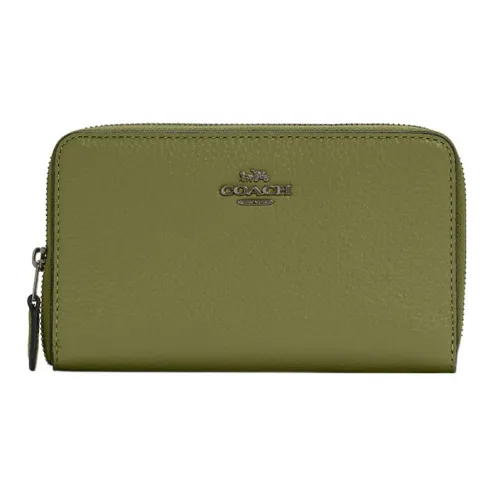 COACH Id Zip Wallet Утонченный Pebble Кожа Клатч Держатель для карт кошелек Средний Женский Grass Зеленый