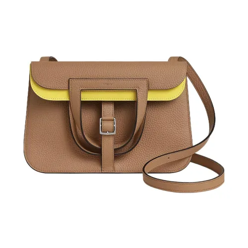 HERMES Halzan Clemence Bullock Кожа Horseshoe Сумка Сумка через плечо Сумка через плечо Женская Молочно-чайная Лимонная