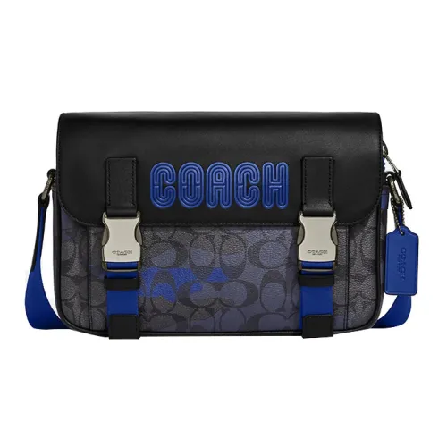 COACH Велосипедная дорожка Покрытие Холст с кожаной вставкой Сумка через плечо Сумка Средний Мужской Старый Розовый и Синий