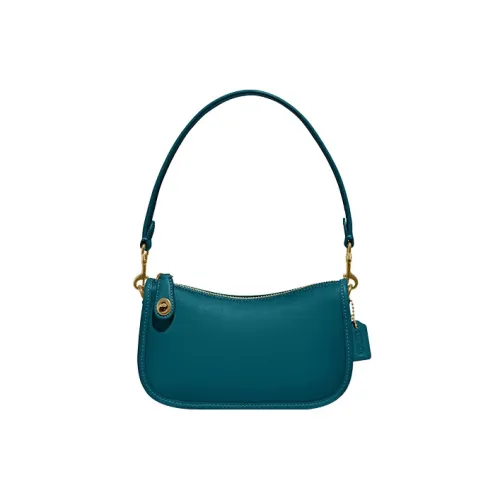 COACH Swinger Кожа Плечевая Сумка Маленькая Сумочка Сумка Женская Озерный Зеленый