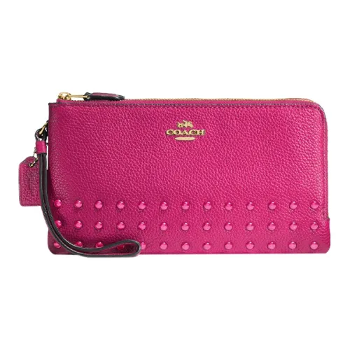 COACH Double Zip Wallet Stone Кожа Clutch Маленький Женский Розовый Красный