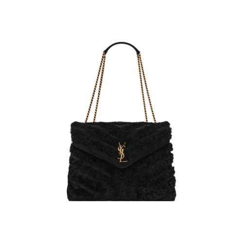 SAINT LAURENT LOULOU Телячья кожа Пергамент с замшей Сумка через плечо Женская Черная