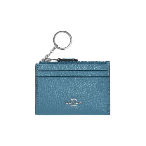 COACH Skinny Id Case Крестообразная текстура Кожа Сумка для документов Картхолдер Мини Женские Светло-синий