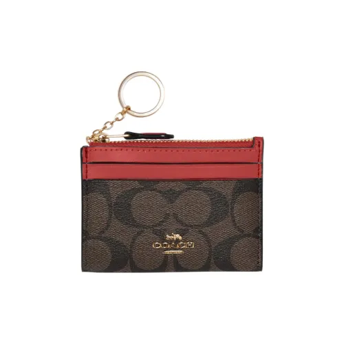 COACH Skinny Id Case Кожаный держатель для карт Держатель для карт Мини Женский Красный Коричневый