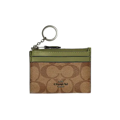 COACH Skinny Id Case ICONIC Холст с покрытием и гладкая кожа Картхолдер Мини Женские Хаки с монограммой Цвет Яшмовый