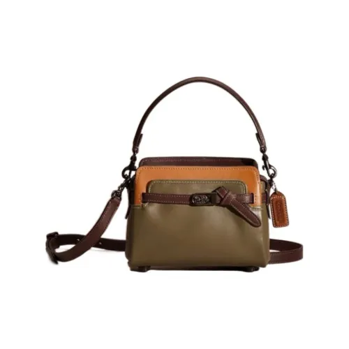 COACH Tate Многоцветный Перчаточная дубленая кожа Сумка через плечо Сумка Маленькая Женская Армейский зеленый и Желтый