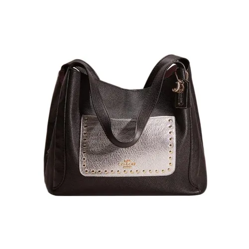 COACH Hadley Pebble Кожа Хобо Сумка Сумка Плечевая Сумка Женская Черная и Серебряная
