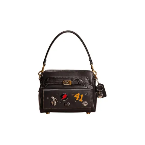 COACH Tate Дубленая кожа Сумка через плечо Сумка среднего размера Женская Черная