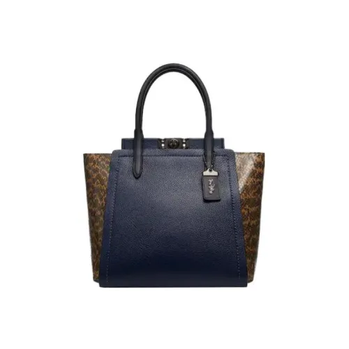 COACH Troupe Кожа Сумка через плечо Плечо Тоут Тоут Сумка Средний Женские Синий Spelled Коричневый Знак Змеи Узор