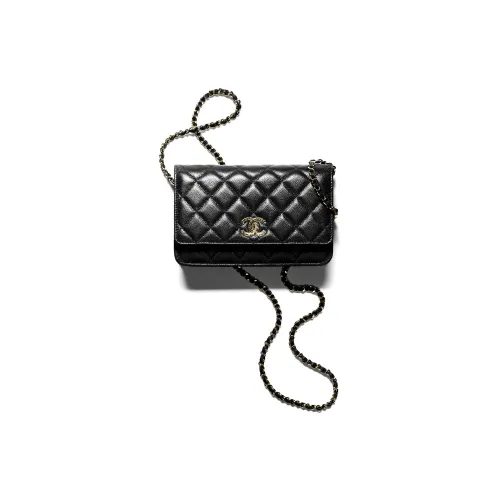 CHANEL WOC22K Осенний и Зимний Рельефная Тисненая Кожа Личи Телячья Кожа Сумка через плечо Мини Женская Черная