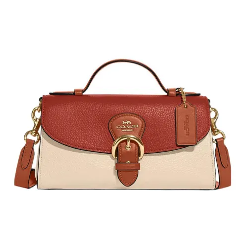 COACH Kleo Пескоструйная кожа и Гладкая кожа Сумка через плечо Сумка среднего размера Женская Конфетный цвет и Красный и Абрикос
