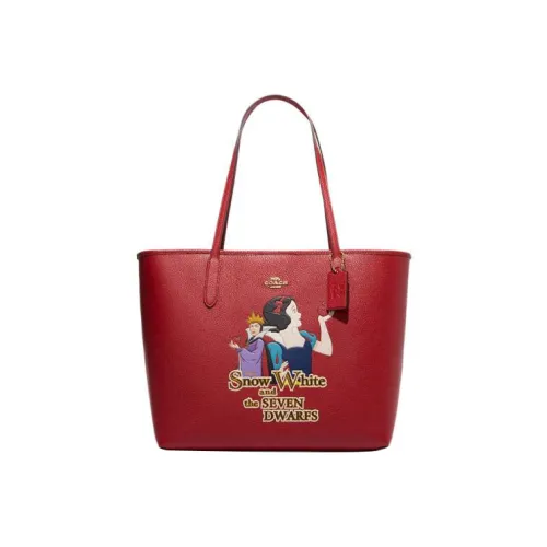 COACH Disney Коллаборация Городской Кожа Панелированный Холст Тоут Сумка Сумка для покупок Сумка на плечо Сумка Большая Женская Красная