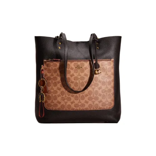 COACH Plaza Холст с галечной кожей одно плечо сумка большой женский черный коричневый