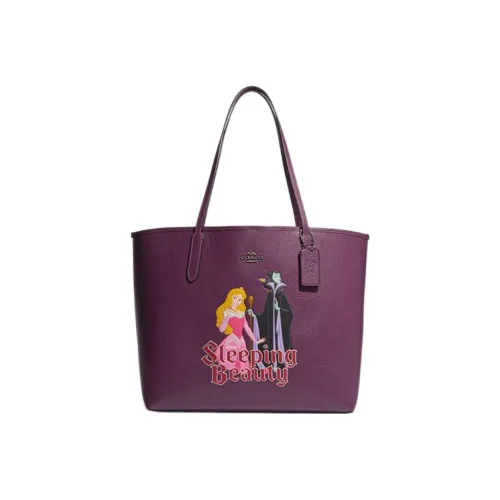 COACH Disney Коллаборация Городской Коровья кожа Тоут Сумка Сумка для покупок Сумка на плечо Сумка Большая Женская Фиолетовая