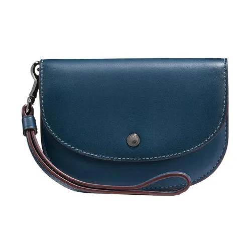 COACH Pouch Кожа Кошелек Клатч Маленький Женский Темно-синий