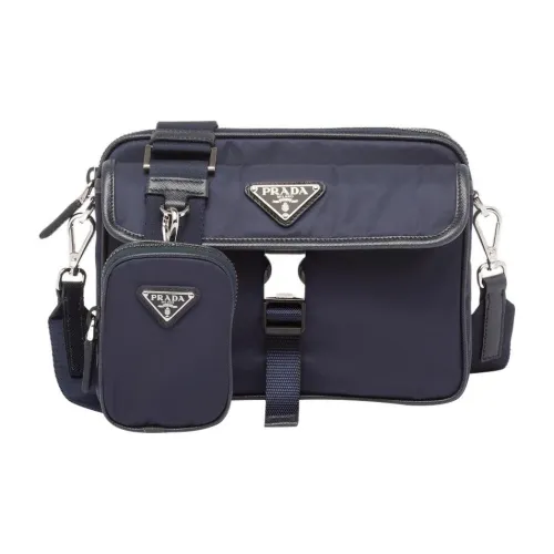 PRADA RE NylonSaffiano Переработанный нейлон с кожей Saffiano Сумка через плечо сумка на плечо Стандартная Мужская Синяя