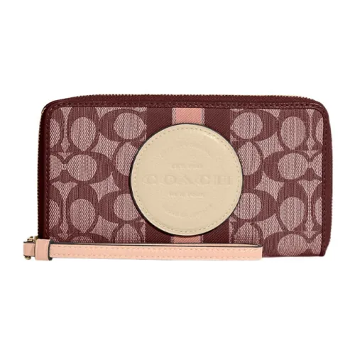 COACH Dempsey Жаккардовая ткань с галечной кожей Чехол для телефона Кошелек Маленький Женский Бургунди