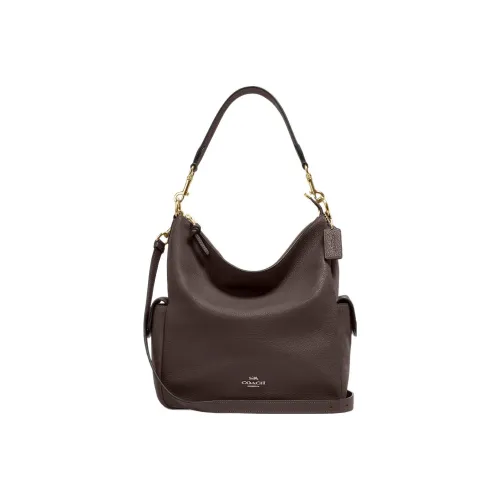 COACH Pennie Утонченный GRAIN LEATHER с Замша Портативный Сумка через плечо Сумка на плечо Большая Женская Коричневая