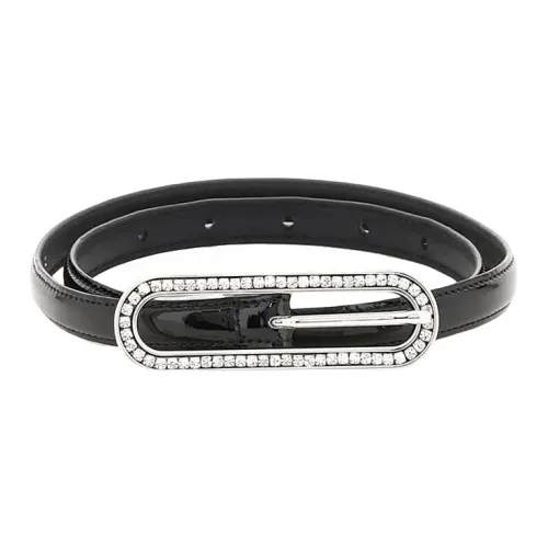 Alessandra Rich Металл Кристалл Зажим Ремешок из Лакированной Кожи Унисекс Черный Ширина 1,5 см
