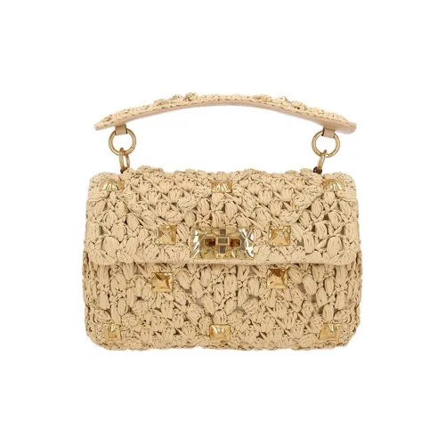 Valentino Roman Stud Рафия Волокно Сумка через плечо Сумка через плечо Сумка через плечо Средний Женский Светлый Янтарный