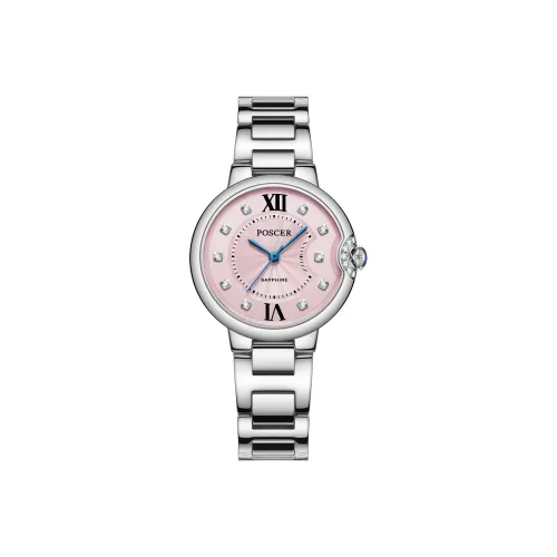 POSCER Кварцевый механизм ремешок из нержавеющей стали женские часы розовый циферблат