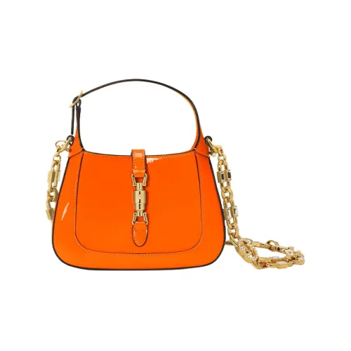 GUCCI Jackie 1961 Лакированная кожа Лунный Сумка на плечо Сумка на плечо Мини Женская Апельсиновая