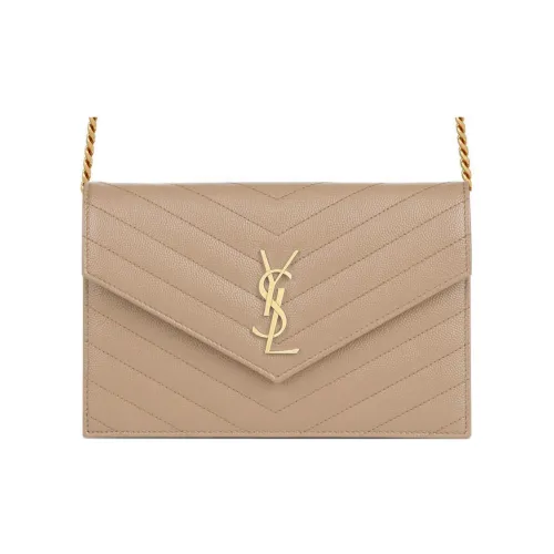 SAINT LAURENT Cassandre Телячья кожа Сумка через плечо Женская Темно-бежевый