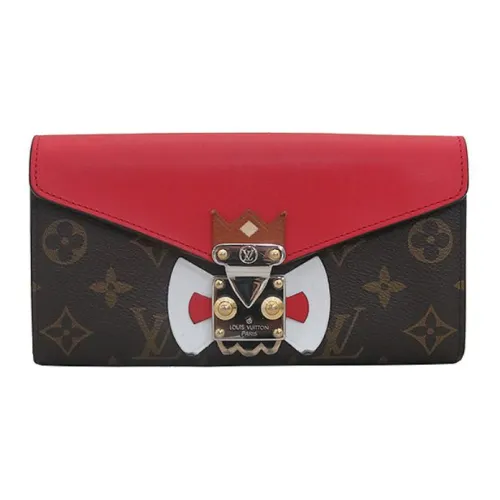 LOUIS VUITTON Холст Телячья кожа Длинный кошелек Стандартный Женский Красный Коричневый