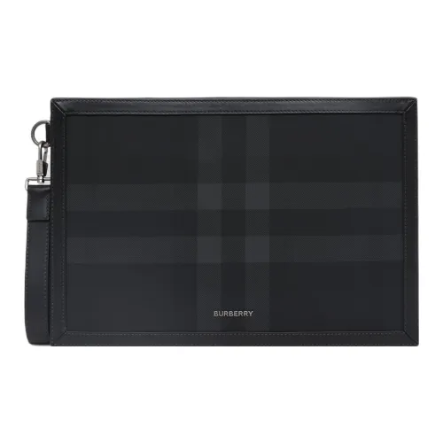 Burberry Хлопок Кожаная отделка Сумка для хранения Клатч Мужской Угольный серый