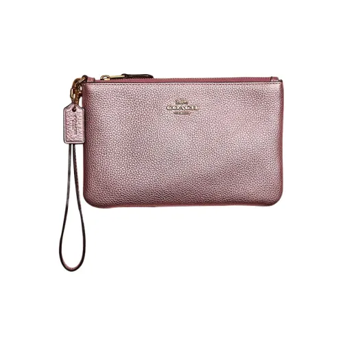 COACH Wristlet Полированная кожа с эффектом галечника запястный клатч маленький женский металлический розовый