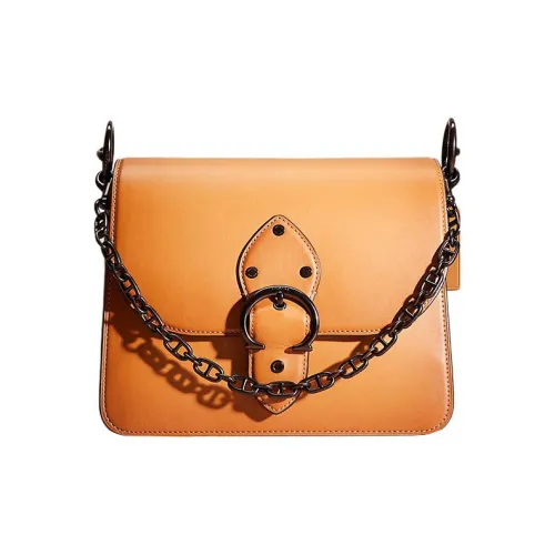 COACH Turnlock Дубленая кожа через плечо Сумка на одном плече Маленькая Женская Коричневая Желтая