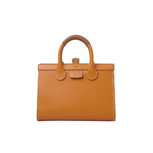 Chloe Edith Блестящая Телячья Кожа Тоут Сумка Сумка для покупок Сумка через плечо Сумка среднего размера Женская Темно-умбровая