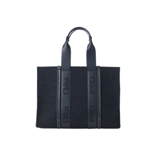 Chloe Woody Телячья кожа Тоут Сумка Сумка для покупок Сумка через плечо Сумка Большая Женская Темно-синяя