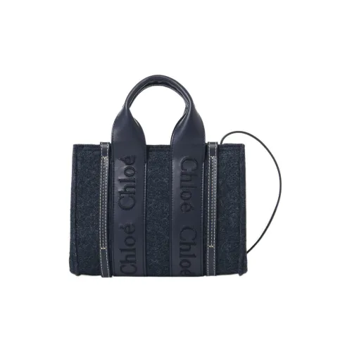 Chloe Woody Телячья кожа Тоут Сумка Сумка для покупок Сумка через плечо Сумка Мини Женская Темно-синяя