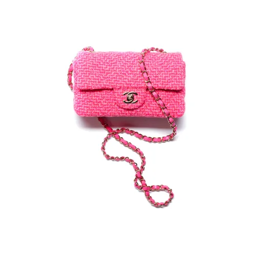 CHANEL Classic Flap CF Шерсть Twill Мягкая Шерстяная Сумка через плечо Мини Женская Фуксия