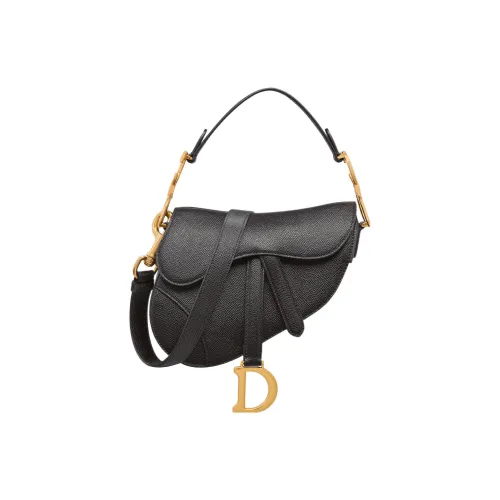 DIOR Saddle Grained Телячья кожа Сумка Мини Женская Черная