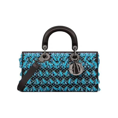 DIOR LADY D JOY Satin Beaded Embroidery Сумка Lady Dior Сумка через плечо Сумка Женская Синяя Черная