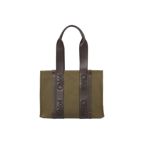 Chloe Woody Printed Linen Canvas Calfskin Tote Bag Shopping Bag Medium Women's Jasper