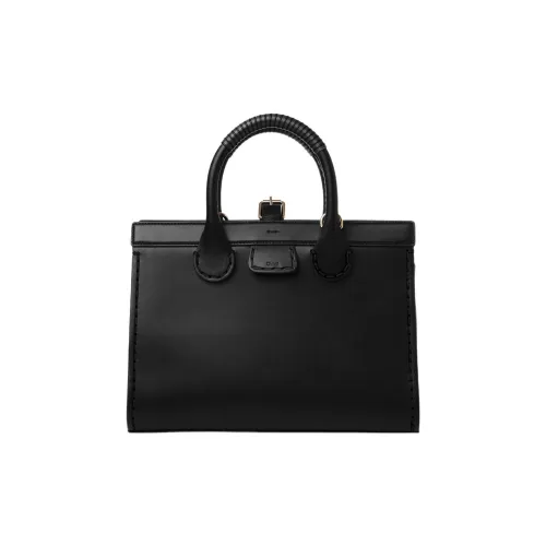 Chloe Edith Телячья кожа Тоут Сумка Сумка для покупок Сумка через плечо Сумка среднего размера Женская Черная