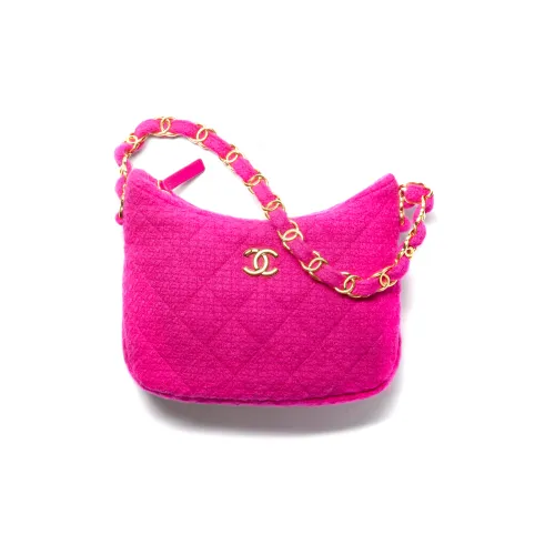 CHANEL 22K Осень и Зима Саржа Мягкий Твид и Металлическая Деталь Сумка через плечо Сумка Женская Персиково-розовый