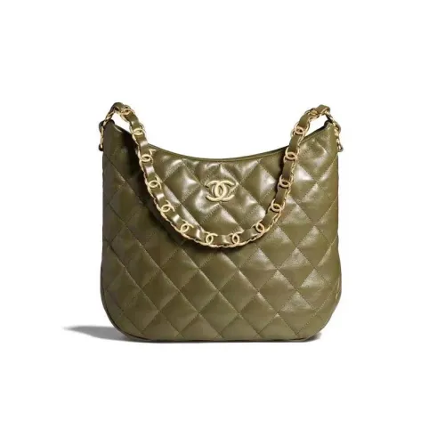 CHANEL 22K Осень и Зима Овчина Хиппи Сумка Плечо Тоут Большая Женская Оливково-зеленая