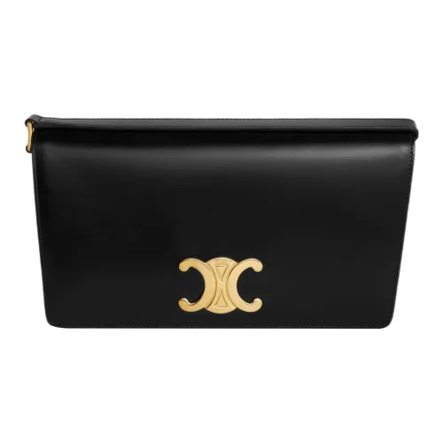 CELINE Блестящая кожа коровы конверт сумка сумка через плечо женская черный золотой