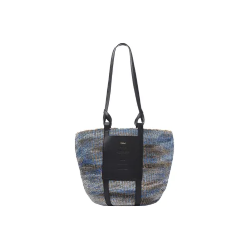Chloe Блестящая Телячья Кожа с Натуральным Волоконным Сумка Сумка через плечо Большая Женская Синий и Коричневый и Черный