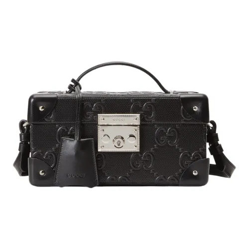 GUCCI Навесной замок Тисненая кожа Сумка Сумка через плечо Сумка через плечо Коробка для хранения часов Женская Черная